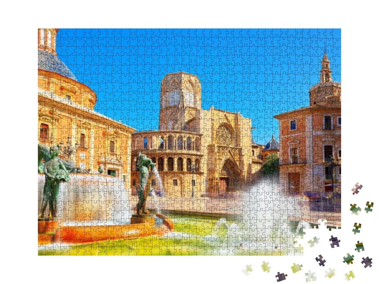 Fountain Rio Turia on Square of the Virgin Saint Mary, Va... Jigsaw Puzzle with 1000 pieces
