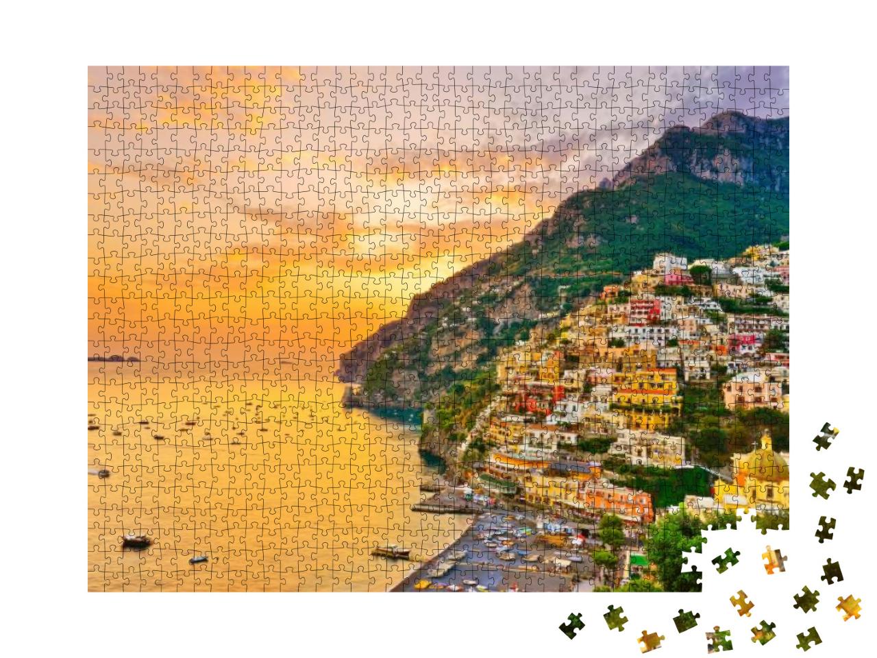 View of Positano Village Along Amalfi Coast in Italy At S... Jigsaw Puzzle with 1000 pieces