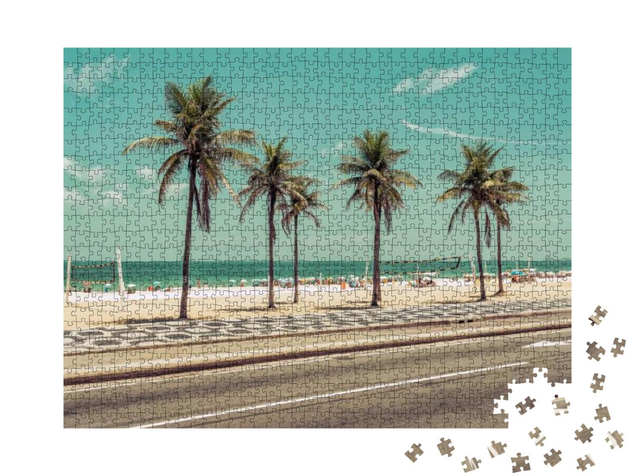 Sunny Day with Palms on Ipanema Beach in Rio De Janeiro... Jigsaw Puzzle with 1000 pieces
