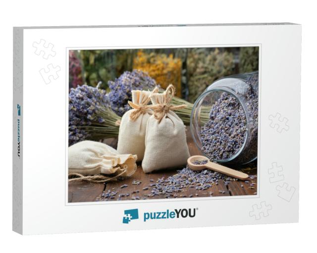 Glass Jar of Dry Lavender Flowers, Sachets, Bunches of Dr... Jigsaw Puzzle