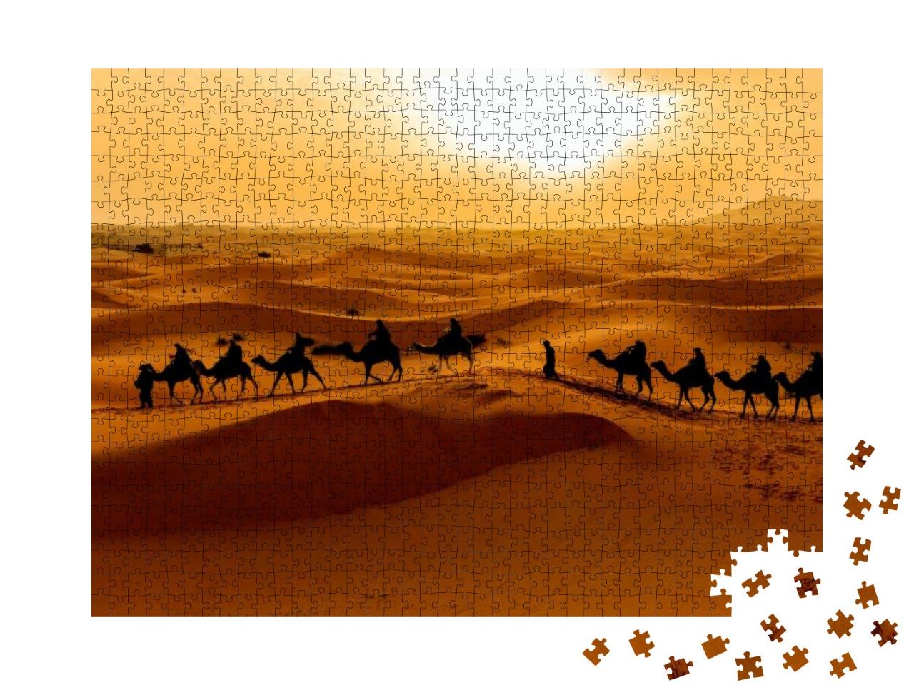 Sahara Desert Silhouette of Camels Caravan of Tourists Ri... Jigsaw Puzzle with 1000 pieces