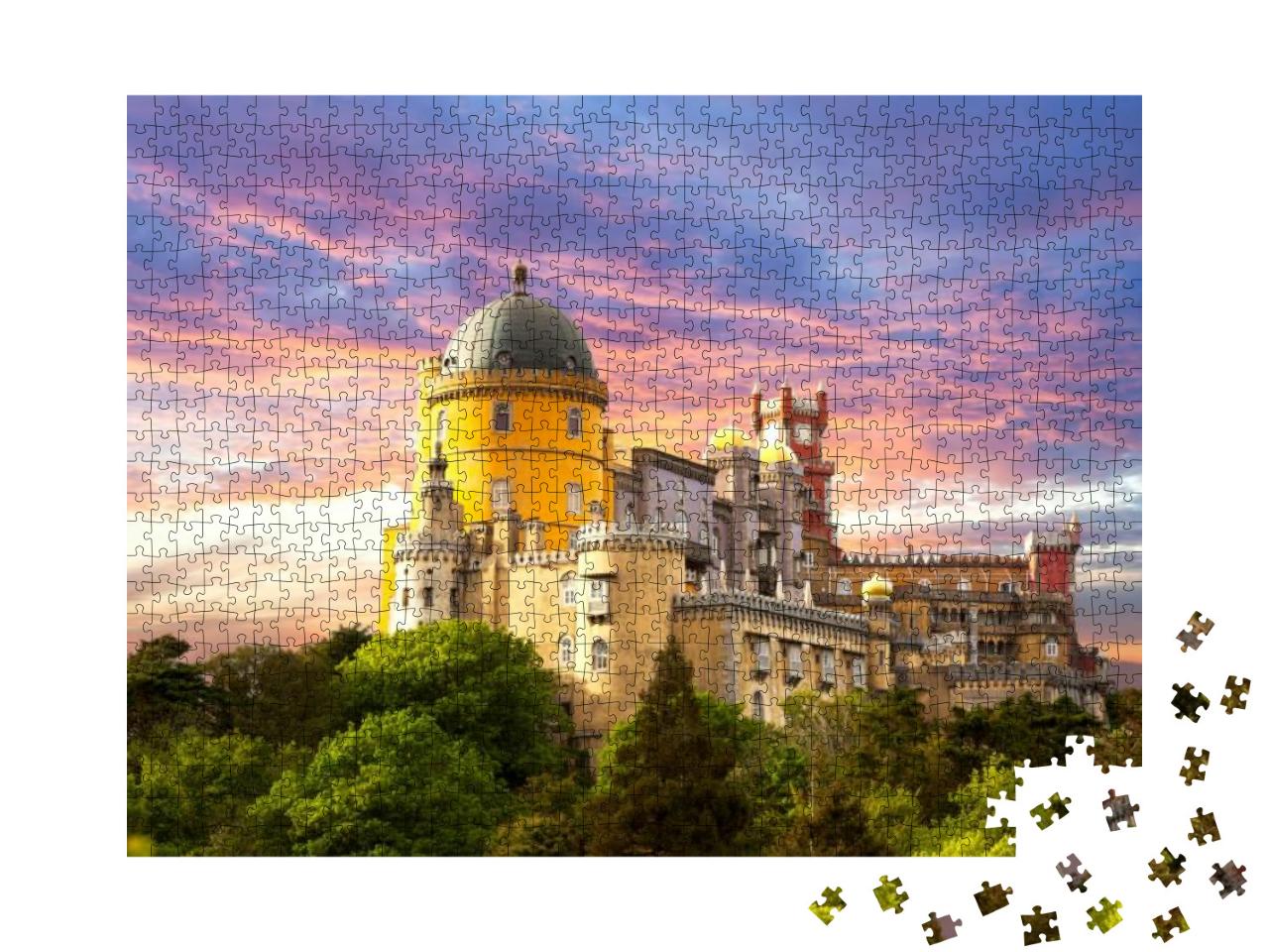 Fairy Palace Against Sunset Sky - Panorama of Pena Nation... Jigsaw Puzzle with 1000 pieces