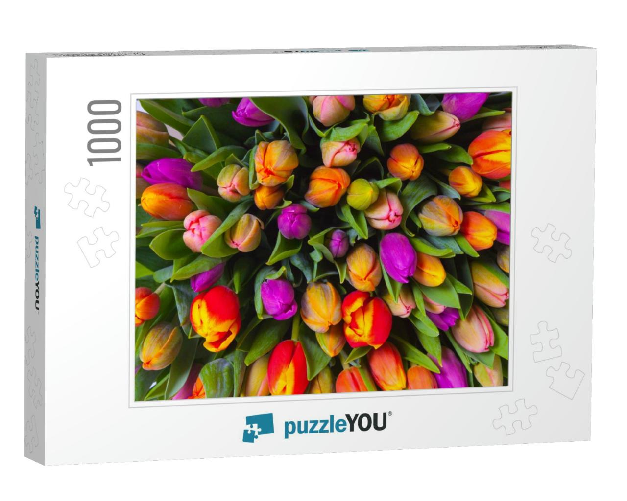 Bouquet of Multicolor Tulips. Fresh Spring Flowers... Jigsaw Puzzle with 1000 pieces