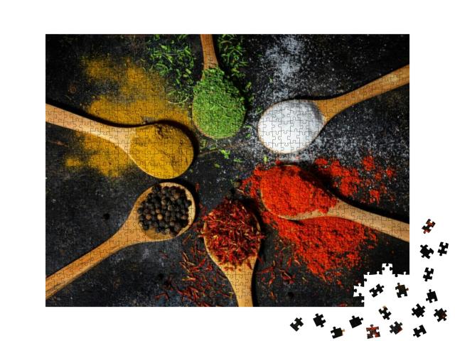 Variety of Spices & Herbs on Black Background... Jigsaw Puzzle with 1000 pieces