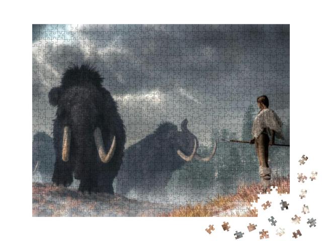 In a Prehistoric Wilderness, a Woman Faces the Gods of Wi... Jigsaw Puzzle with 1000 pieces