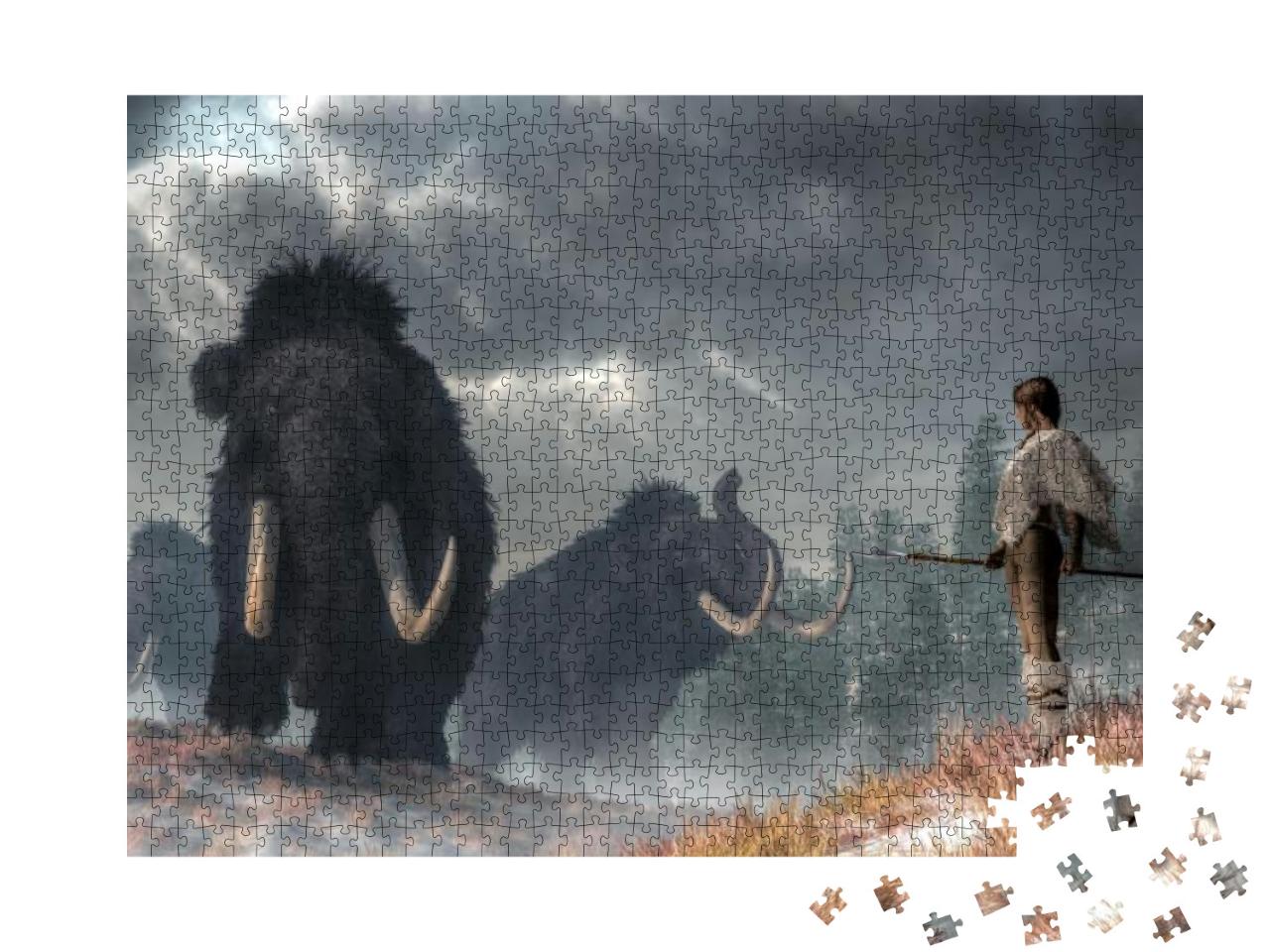 In a Prehistoric Wilderness, a Woman Faces the Gods of Wi... Jigsaw Puzzle with 1000 pieces