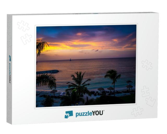 Purple & Pink Sunset in Jamaica... Jigsaw Puzzle