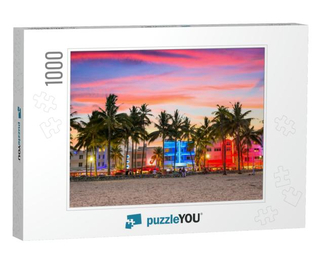 Miami Beach, Florida, USA on Ocean Drive At Sunset... Jigsaw Puzzle with 1000 pieces