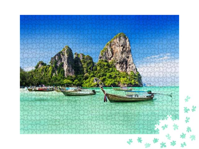 Longtale Boats At the Beautiful Beach, Thailand... Jigsaw Puzzle with 1000 pieces