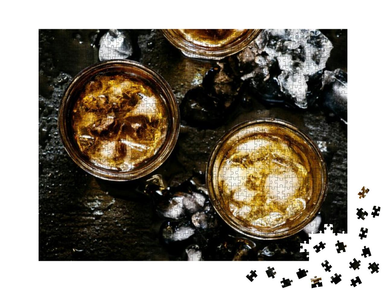 Cold Whiskey in a Glass with Crushed Ice on a Black Stone... Jigsaw Puzzle with 1000 pieces