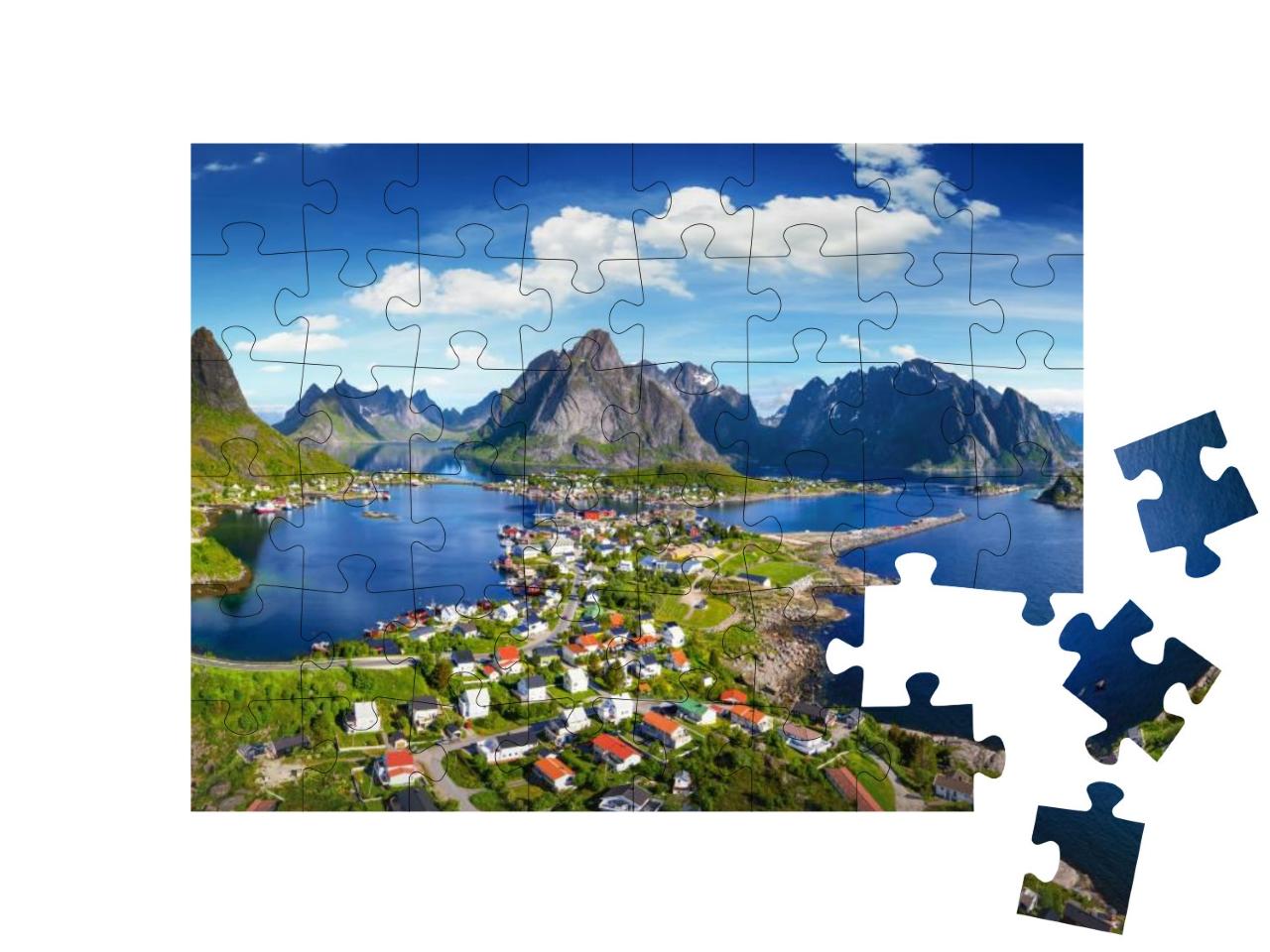 Reine, Lofoten, Norway. the Village of Reine Under a Sunn... Jigsaw Puzzle with 48 pieces