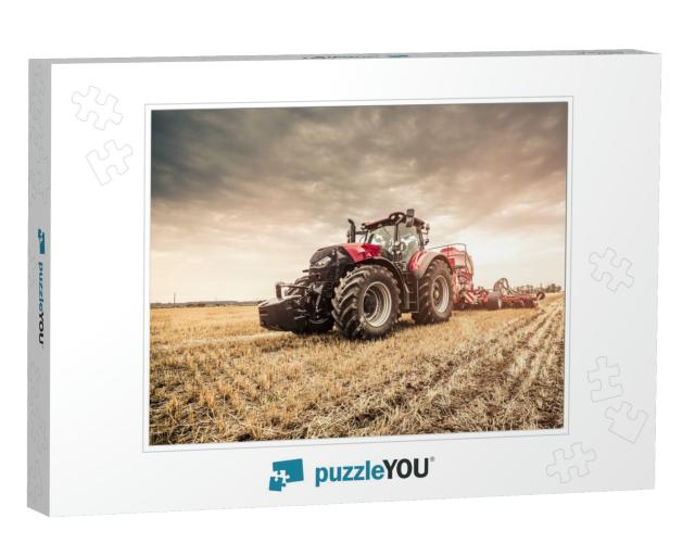 Modern Red Tractor Seeding Directly Into the Stubble with... Jigsaw Puzzle