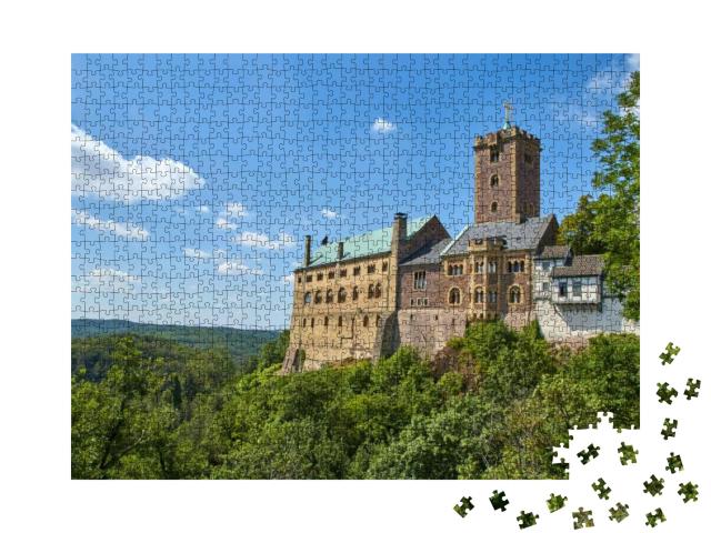 The Wartburg Castle on a Hill Covered in Greenery Under a... Jigsaw Puzzle with 1000 pieces