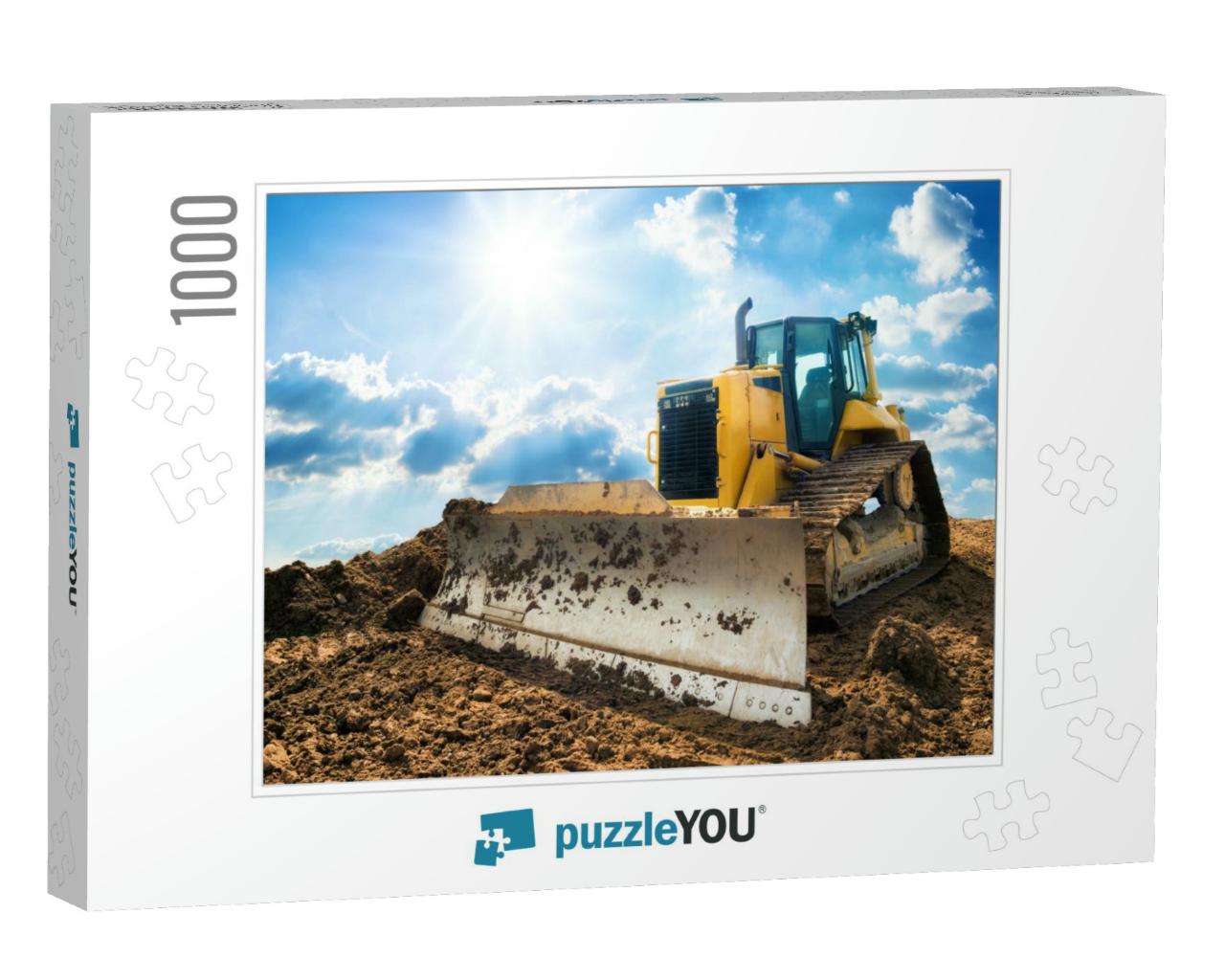 Yellow Excavator on New Construction Site, with the Brigh... Jigsaw Puzzle with 1000 pieces