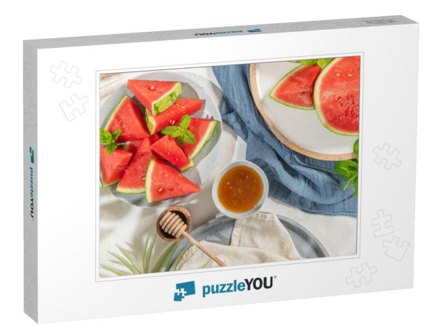 Composition of Ripe Watermelon & Fresh Mint on the Kitche... Jigsaw Puzzle