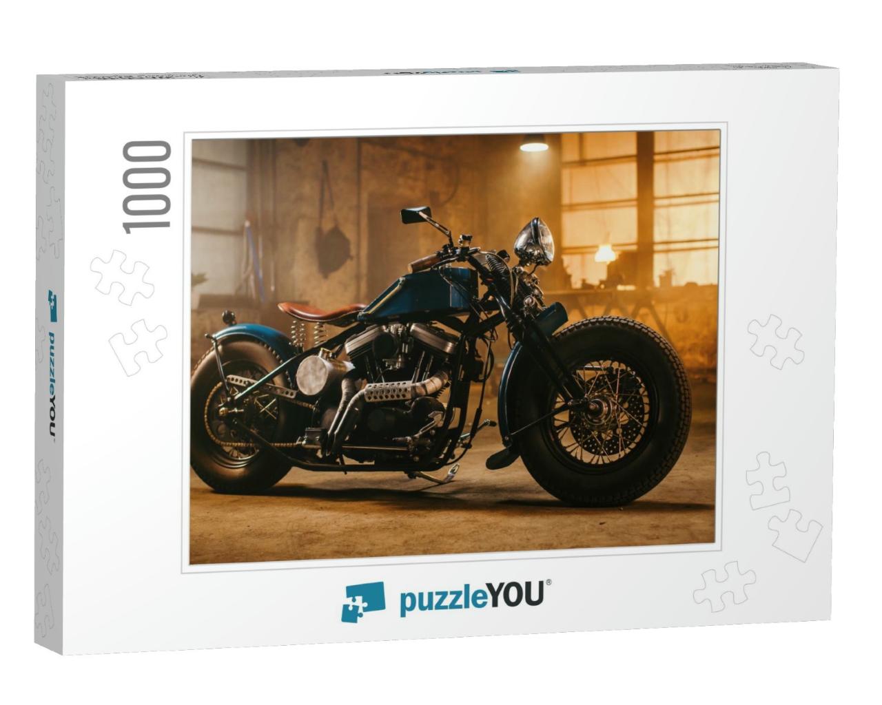 Custom Bobber Motorbike Standing in an Authentic Creative... Jigsaw Puzzle with 1000 pieces