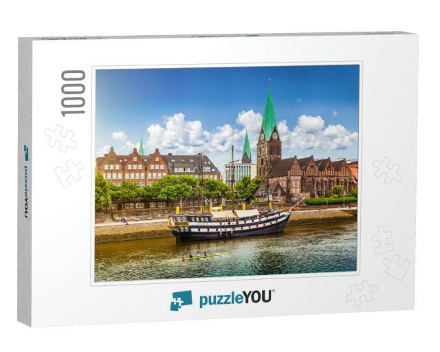 Historic Town of Bremen with Old Sailing Ship on Weser Ri... Jigsaw Puzzle with 1000 pieces