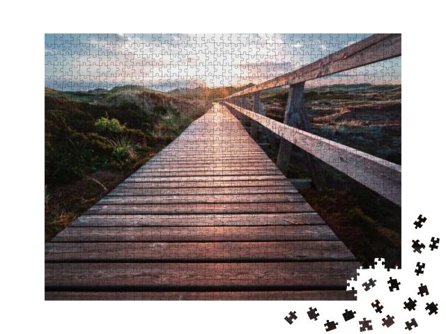Deserted Wooden Boardwalk Leading Away Through Coastal Du... Jigsaw Puzzle with 1000 pieces