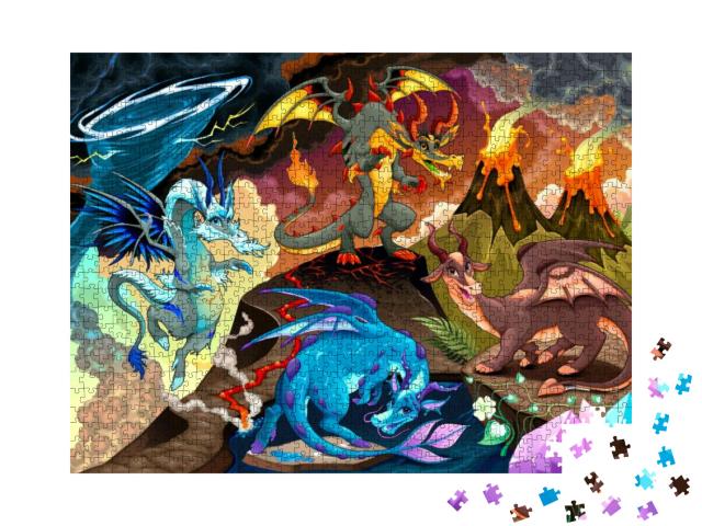 Cycle of Air, Earth, Fire & Water with Each Dragon. Fanta... Jigsaw Puzzle with 1000 pieces