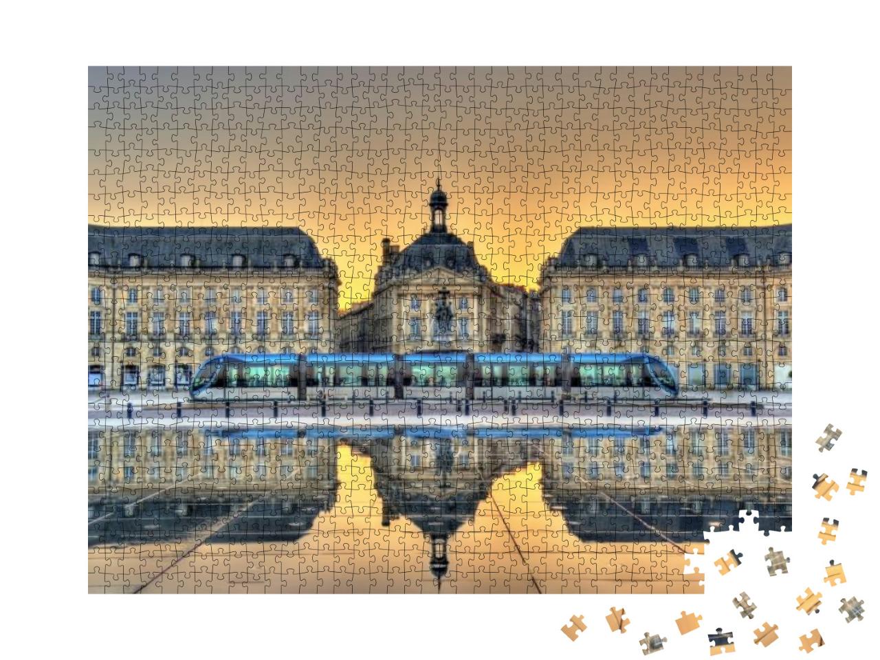 Place De La Bourse Reflecting from the Water Mirror in Bo... Jigsaw Puzzle with 1000 pieces