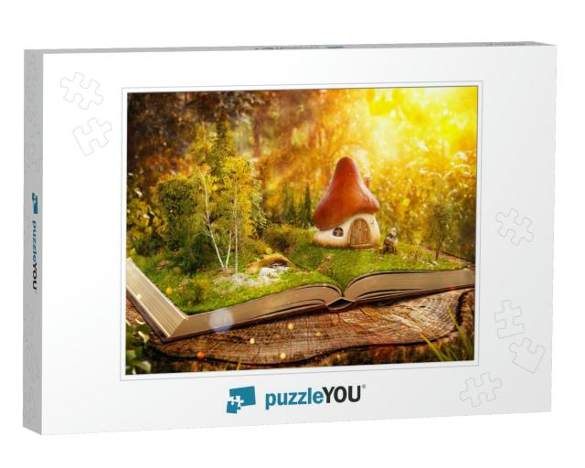 Magical Cartoon Mushroom House on Pages of Opened Book in... Jigsaw Puzzle