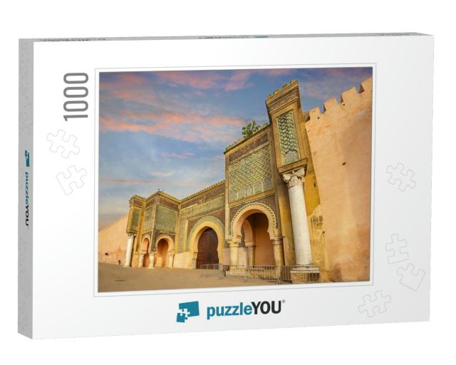 Ancient Gate & Walls of Bab El-Mansour in Meknes. Morocco... Jigsaw Puzzle with 1000 pieces