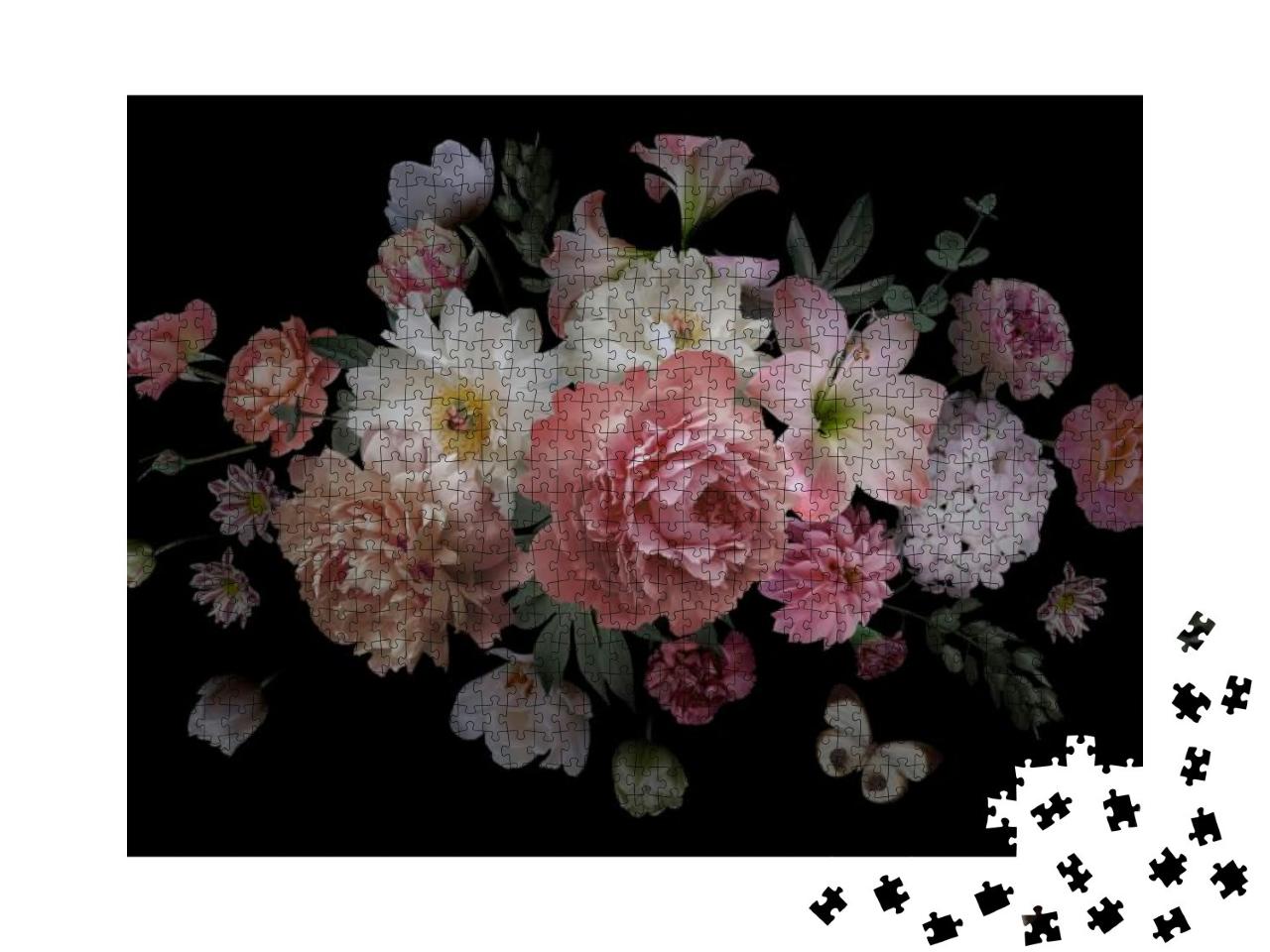 Luxurious Baroque Bouquet. Beautiful Garden Flowers, Leav... Jigsaw Puzzle with 1000 pieces