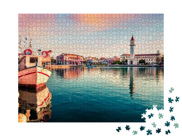 Romantic Spring Sunset in Zakynthos City. Dramatic Evenin... Jigsaw Puzzle with 1000 pieces
