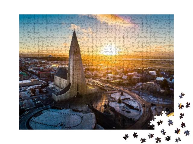 Hallgrimskirkja Church & Reykjavik Cityscape in Iceland A... Jigsaw Puzzle with 1000 pieces