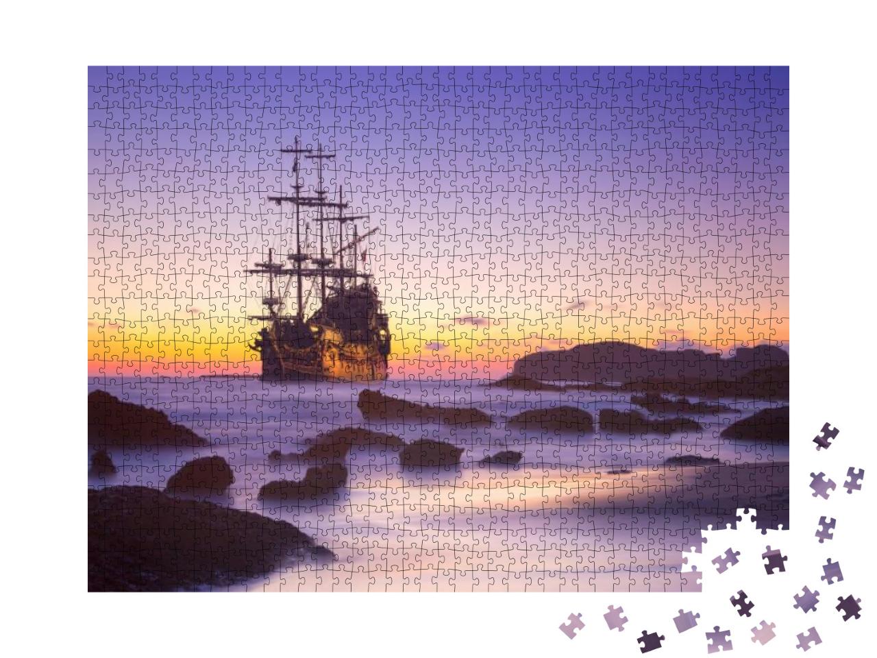 Pirate Ship At the Open Sea At the Sunset... Jigsaw Puzzle with 1000 pieces