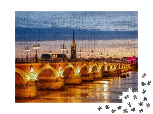 Pont De Pierre Stone Bridge on the River Garonne in Borde... Jigsaw Puzzle with 1000 pieces