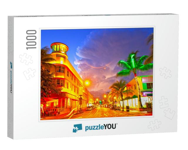 Miami Beach, Florida Moving Traffic Hotels & Restaurants... Jigsaw Puzzle with 1000 pieces