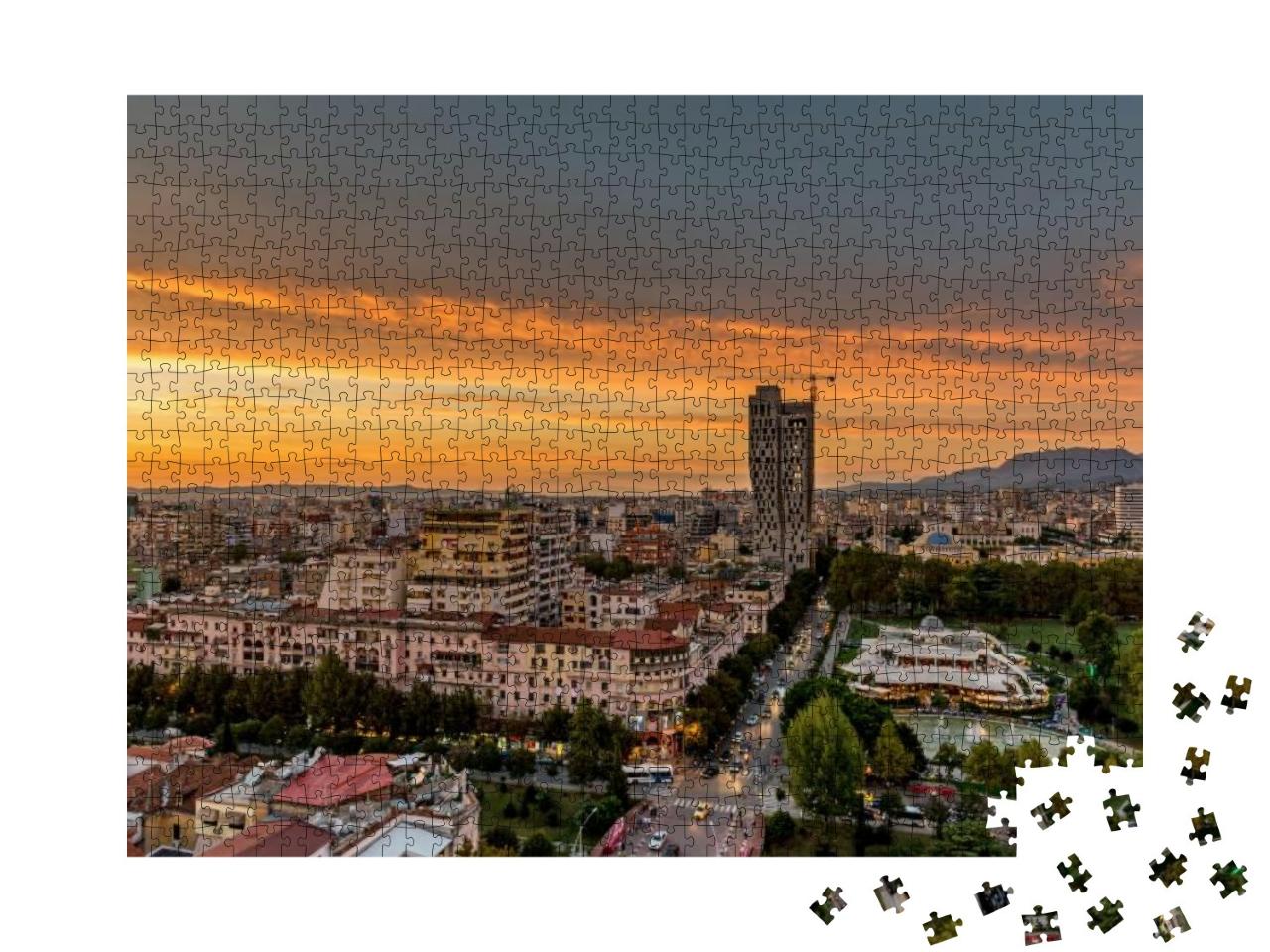 Fantastic Sunset, View of Tirana, Capital of Albania from... Jigsaw Puzzle with 1000 pieces