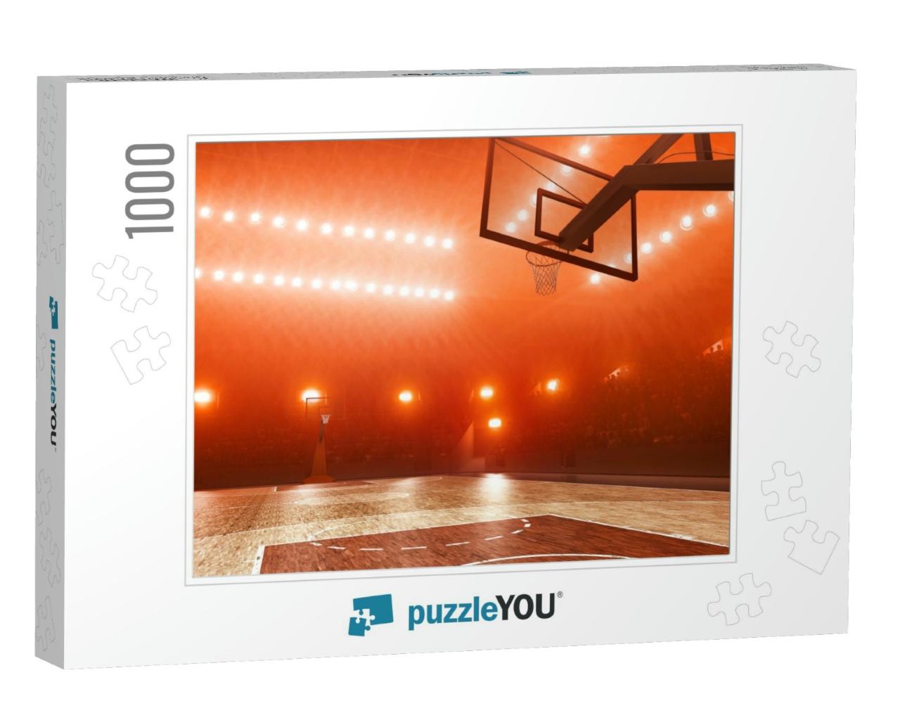 Basketball Court with Hoop. Red Floodlit Background... Jigsaw Puzzle with 1000 pieces
