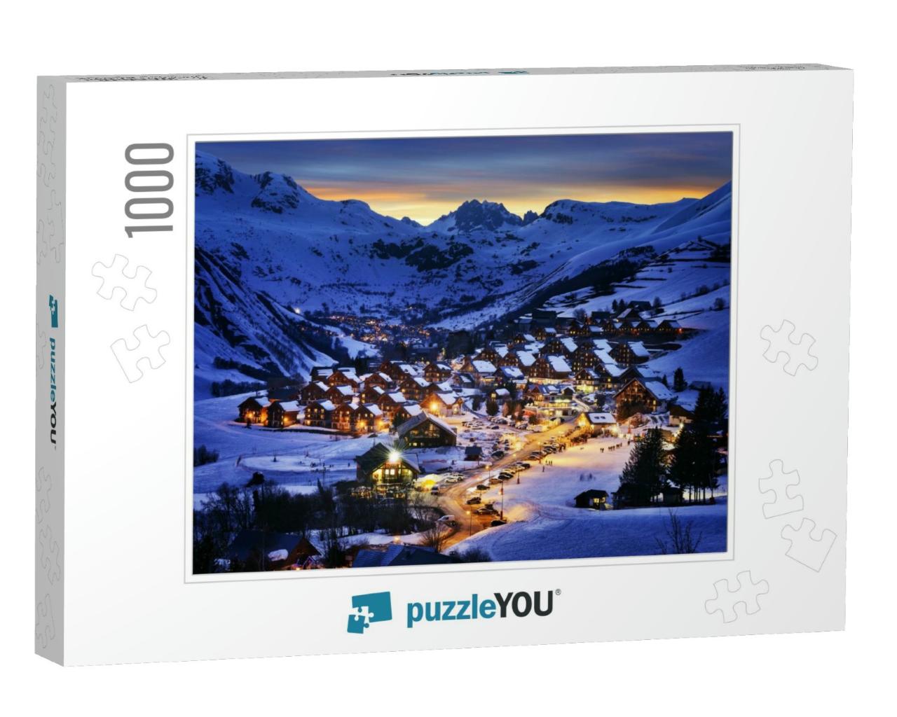 Evening Landscape & Ski Resort in French Alps, Saint Jean... Jigsaw Puzzle with 1000 pieces