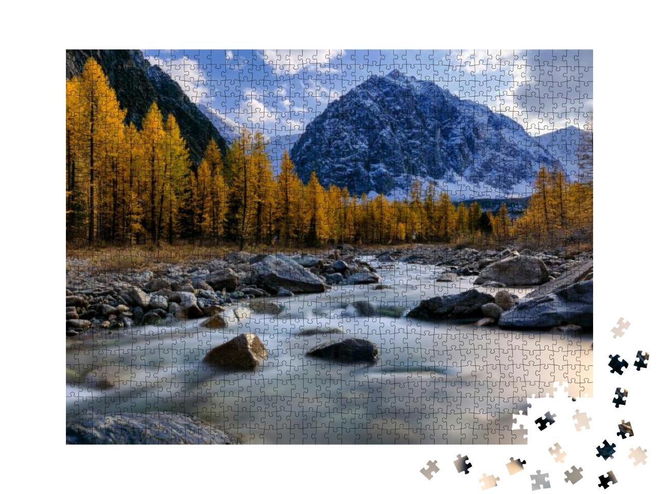 Aktru River & Peak Karatash At Sunset. Russian Federation... Jigsaw Puzzle with 1000 pieces