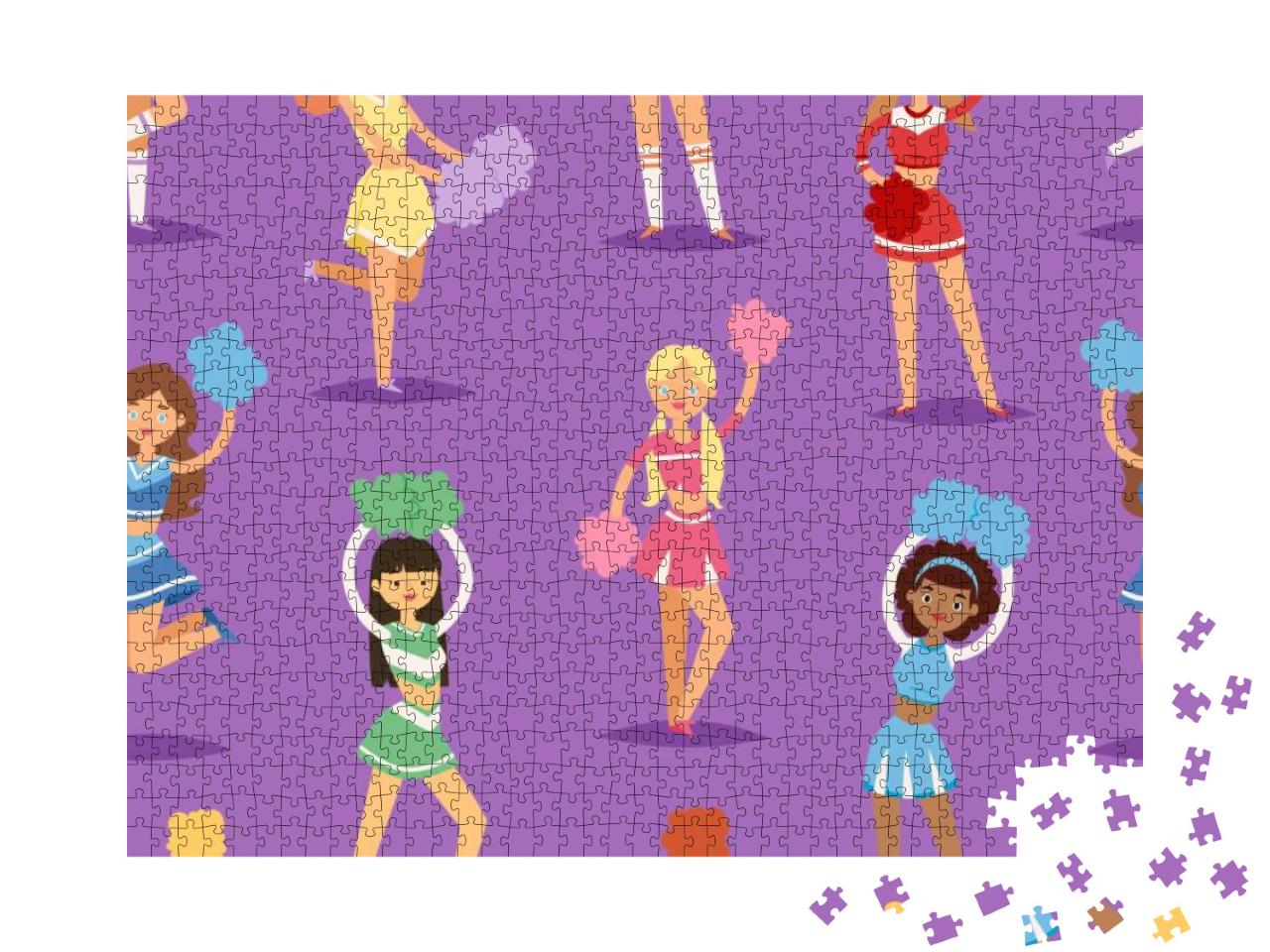 Cartoon Cheerleaders Girls Sport Fan Dancing Cheerleading... Jigsaw Puzzle with 1000 pieces