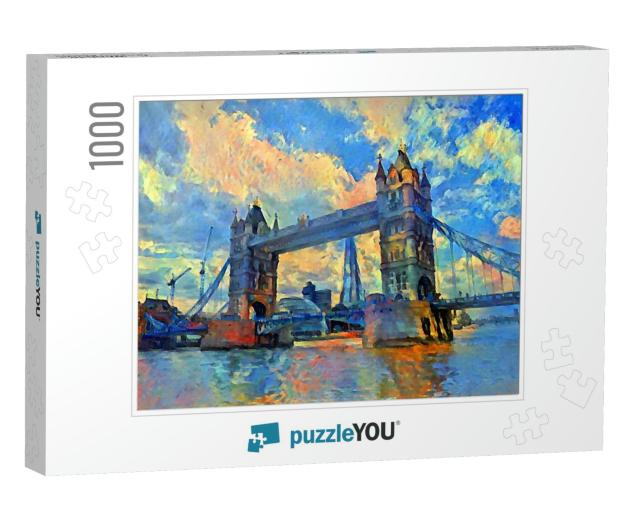 Oil Painting London Tower Bridge... Jigsaw Puzzle with 1000 pieces