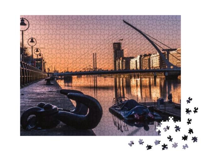 Sunrise in Dublin, Samuel Backett Bridge, River Liffey, I... Jigsaw Puzzle with 1000 pieces
