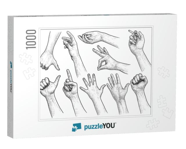 Hand Gesture Collection Illustration, Drawing, Engraving... Jigsaw Puzzle with 1000 pieces