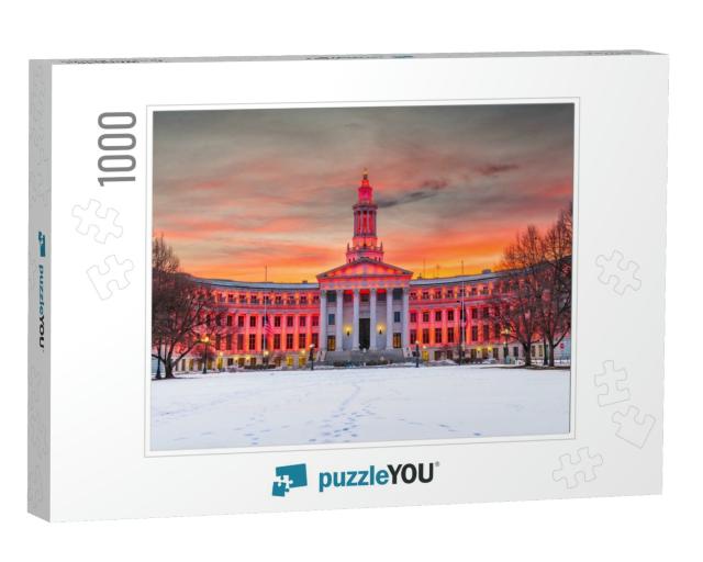 Denver, Colorado, USA City & County Building At Dusk in Wi... Jigsaw Puzzle with 1000 pieces