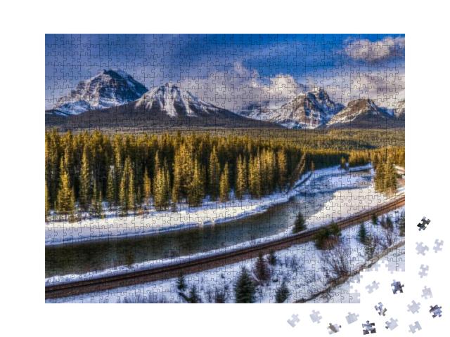Scenic Morants Curve in Winter, Banff National Park, Albe... Jigsaw Puzzle with 1000 pieces