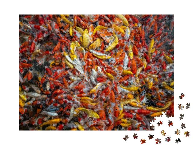 School of Koi Fish Near the Water Surface... Jigsaw Puzzle with 1000 pieces