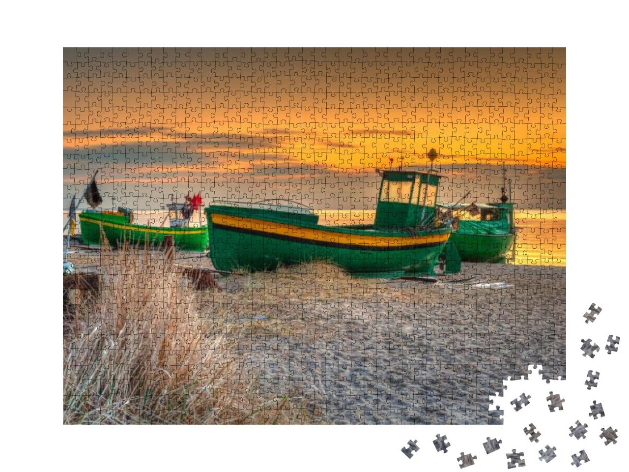 Fishing Boats on the Baltic Sea Beach At Sunrise in Gdyni... Jigsaw Puzzle with 1000 pieces