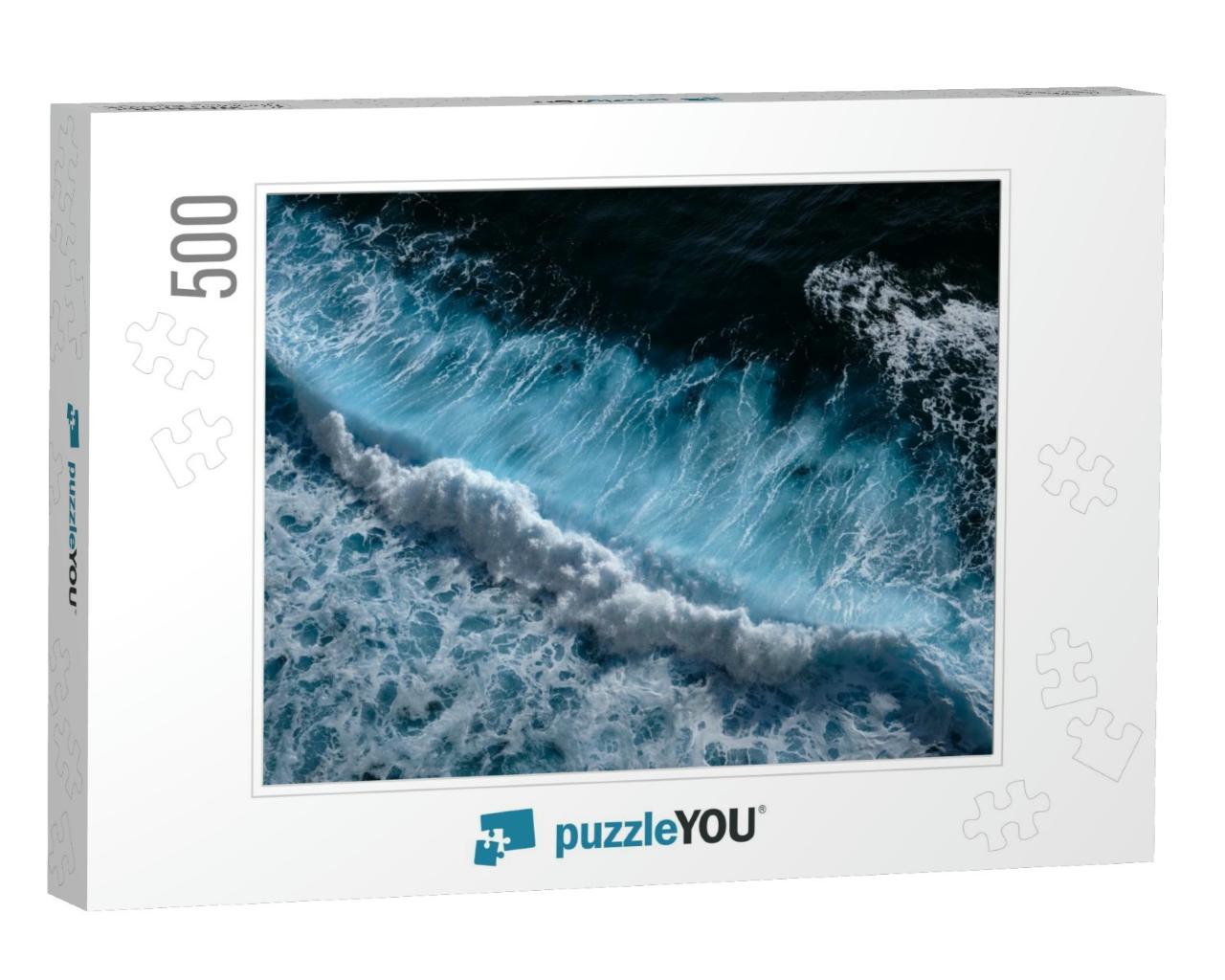 Aerial View to Waves in Ocean Splashing Waves. Blue Clean... Jigsaw Puzzle with 500 pieces