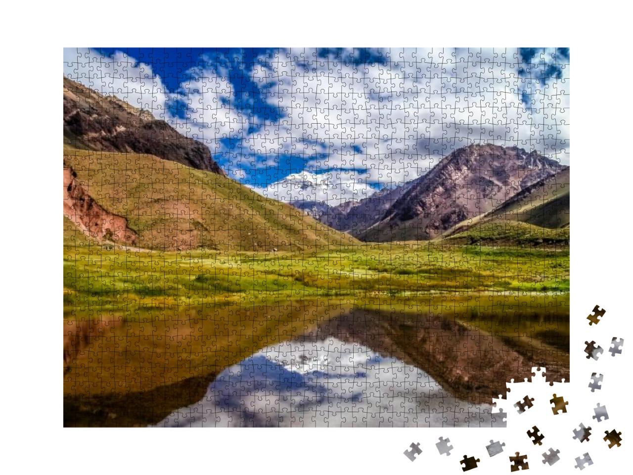 Aconcagua, the Highest Peak in South America Reflected in... Jigsaw Puzzle with 1000 pieces
