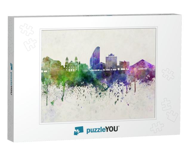 San Jose Skyline in Watercolor Background... Jigsaw Puzzle