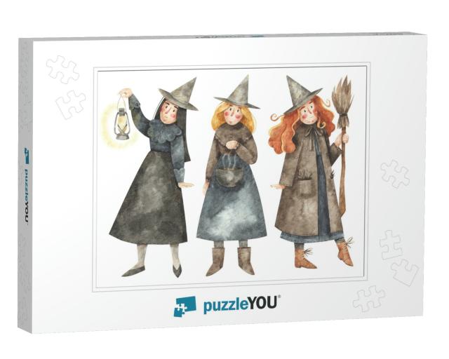 Three Witches with Kerosene Lamp, Broom & Pot. W... Jigsaw Puzzle