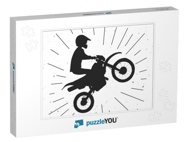 Endure Bike Hand Drawn Illustration. Motocross Retro Illu... Jigsaw Puzzle