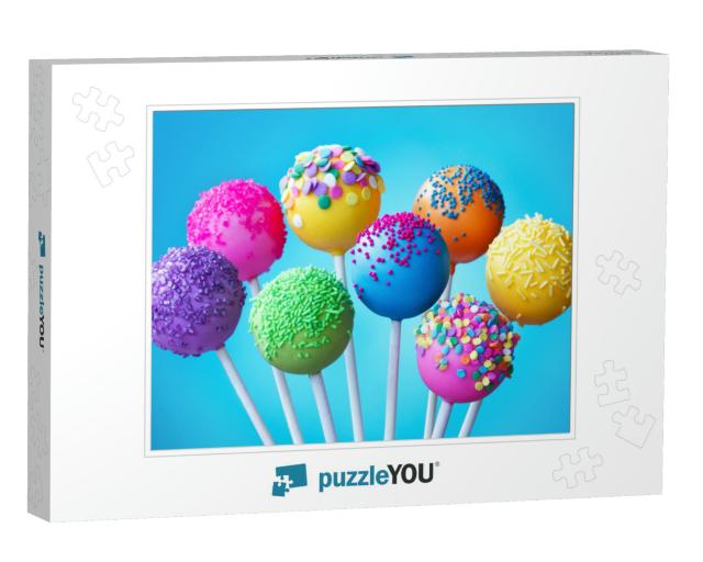 Brightly Colored Cake Pops on a Blue Background... Jigsaw Puzzle